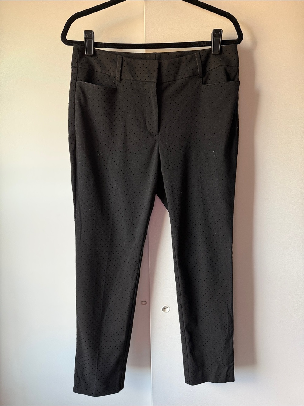 LOFT Black Velvet Dot Skinny Ankle Pants